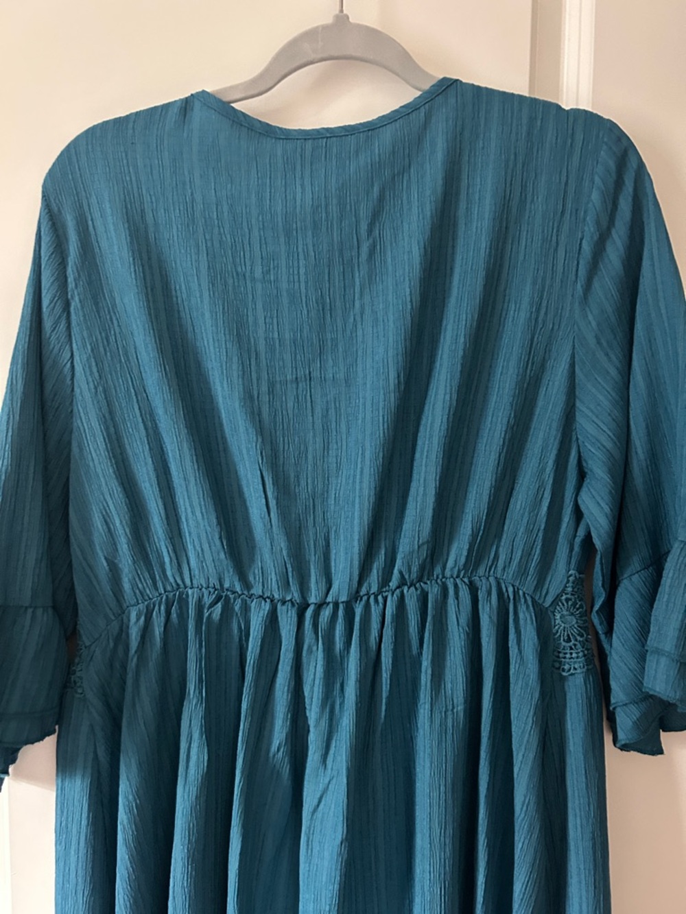 BloomChic Teal Midi Dress with Lace Waistband - Picture 5 of 8